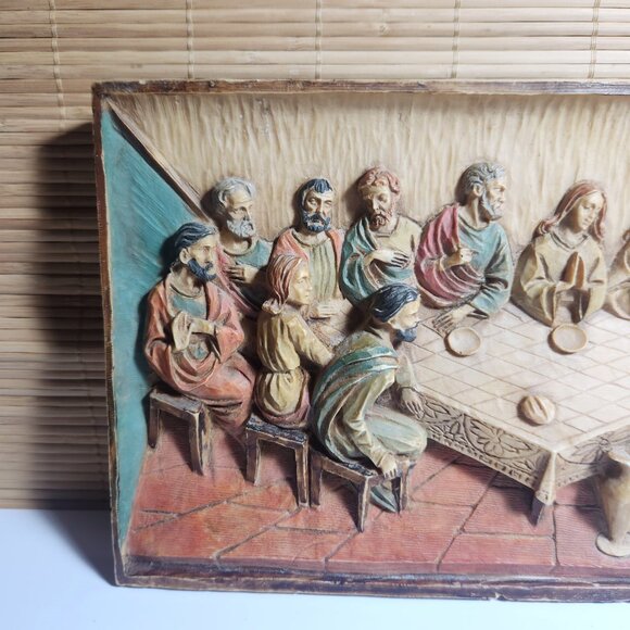 The Last Supper 3D Heavy Resin Wall Plaque 12.5x7.25" Colourful Italy Vintage - Picture 3 of 9